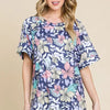 BOMBOM Floral Round Neck Short Sleeve T-Shirt - AS SHOWN