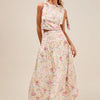 SO ME Floral Printed Woven Shoulder Bow Tie Top and Skirt Set - FLORAL