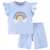 Children's Rainbow Ruffle Sleeve Top and Shorts Set - Light Blue