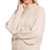 Zenana Balloon Sleeve Mock Neck Sweater - SAND BEIGE