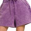 Zenana Acid Wash Fleece Drawstring Shorts With Pockets - VIOLET