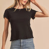 Aemi+Co Round Neck Lettuce Hem Short Sleeve T-Shirt - BLACK