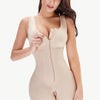 Full Size Zip-Up Scoop Neck Lace Trim Shapewear - Beige
