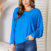 Zenana Full Size Round Neck Batwing Sleeve Blouse - Blue