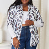 Double Take Leopard Long Sleeve Cardigan - White