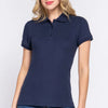 ACTIVE BASIC Full Size Classic Short Sleeve Polo Top - NAVY