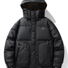 Men's Plus Size Hooded Puffer Jacket with Drawstring Hem - Black