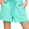 Zenana Fleece Raw Hem Shorts With Draw String - MINT