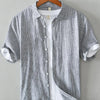 Men's Plus Size Casual Striped Short Sleeve Shirt - Gray Blue