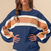 BiBi French Terry Color Block Cut Edge Detail Sweatshirt - Indigo/Mustard/Ivory