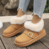 Fuzzy Trim Buckle Accent Winter Boots - Camel