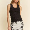 Davi & Dani Rhinestone Lace Trim Detail Tank - Black