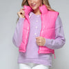 Snobbish Zip Up Turtleneck Shiny Quilted Vest - Hot Pink