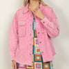 VERY J Full Size Button Up Raw Hem Long Sleeve Jacket - PINK