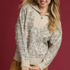 Umgee Leopard Print Quarter-Zip Knit Sweater - STONE