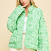 Davi & Dani Vintage Print Open Front Jacket with Pockets - Neon Green