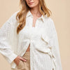 Annie Wear Openwork Button Down Drop Shoulder Shirt - Ivory