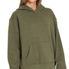 Zenana Fleece Kangaroo Pocket Hoodie - DK OLIVE