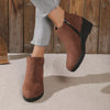 Round Toe Wedge Ankle Boots - Brown