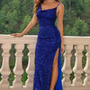 Cowl Neck Split Maxi Dress - Cobalt Blue