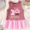 Children's Plaid Hem Corduroy Sleeveless Dress - Pink Cake