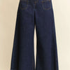 Davi & Dani Patch Pocket Wide Leg Culotte Jeans - DARK DENIM