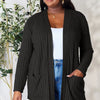 Basic Bae Full Size Ribbed Open Front Cardigan with Pockets - Black