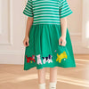 Children's Dinosaur Striped Casual Dress - Green