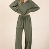 BOMBOM Tied Checkered Wide Leg Pants - Moss