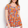 Be Stage Full Size Floral Short Sleeve Babydoll Top - Orange