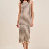 SO ME Stripe Sleeveless Sweater Knit Maxi Dress With Ruffled Hem - OATMEAL/BLACK