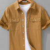 Men's Plus Size Button Up Short Sleeve Shirt - Khaki