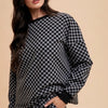 Annie Wear Checkered Round Neck Top and Drawstring Shorts Set - Black