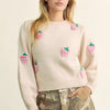 Davi & Dani Crochet Strawberry Round Neck Sweater - Beige