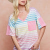 BiBi Rainbow Stripe Printed Triblend Knit Top - RAINBOW STRIPE