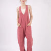 VERY J Plunge Sleeveless Jumpsuit with Pockets - Brick