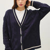 Be Cool Contrast Trim Cable-Knit V-Neck Cardigan - Navy