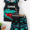 Children's Dinosaur Sleeveless Hooded Top and Pants Set - Black