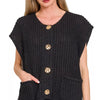 Zenana Button Down Sweater Vest with Front Pockets - BLACK