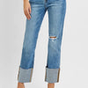 RISEN Full Size High Rise Ankle Straight Wide Cuffed Jeans Plus Size - MEDIUM