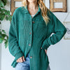 Reborn J Striped Button Up Long Sleeve Shacket - HUNTER GREEN
