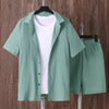 Men's Plus Size Button Up Short Sleeve Shirt and Shorts Set - Green