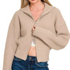 Zenana Ribbed Collared Zip Up Sweater Cardigan - ASH MOCHA