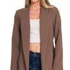 Zenana Woven Long Sleeve Blazer With Lining - BROWN