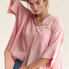 Davi & Dani Rhinestone Pleat Back Short Sleeve Loose Fit Shirt - Pink