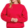 Zenana Fleece Crewneck Long Sleeve Sweatshirt - RUBY