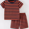 Children's Striped Round Neck Top and Shorts Set - Rust