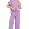 Zenana Ribbed Acid Wash Rayon Top & Pants Set - LAVENDER