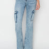 RISEN Full Size High Rise Cargo Flare Jeans - Acid Medium