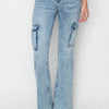 RISEN Full Size High Rise Cargo Flare Jeans - Acid Medium